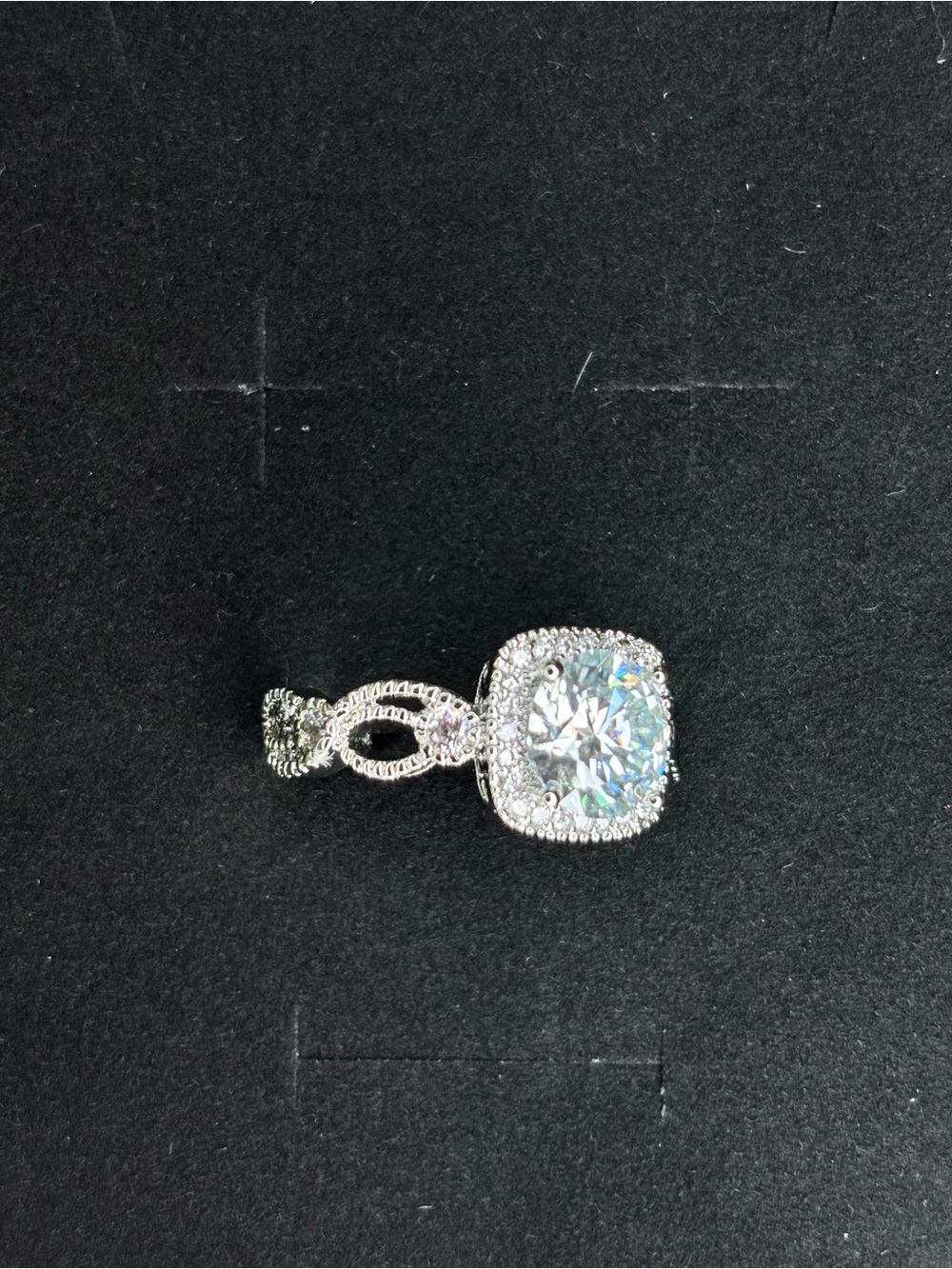 Sterling Silver moissaniteCushion Halo Engagement Ring with Twisted Band -size 9
